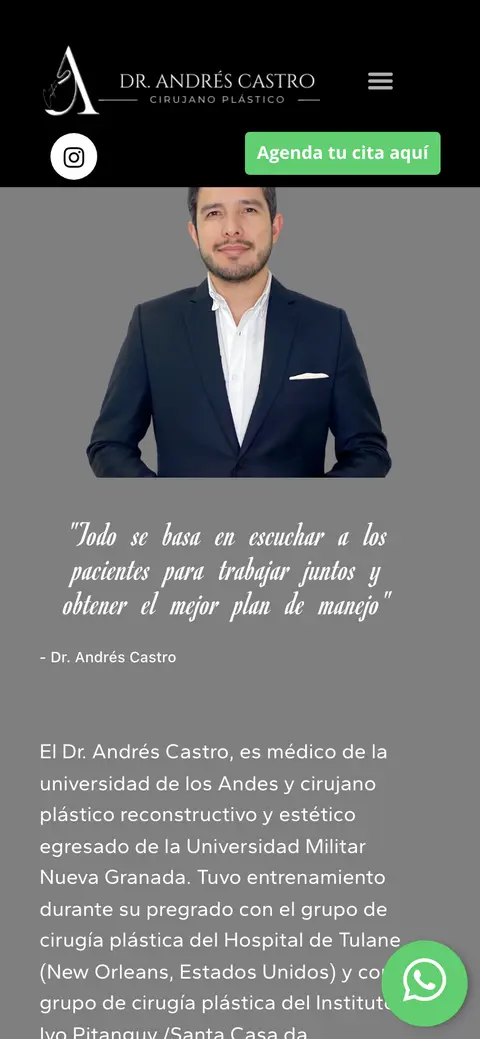 Captura del sitio de Dr. Andrés Castro en celular
