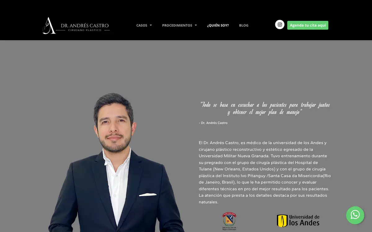 Captura del sitio de Dr. Andrés Castro en computador