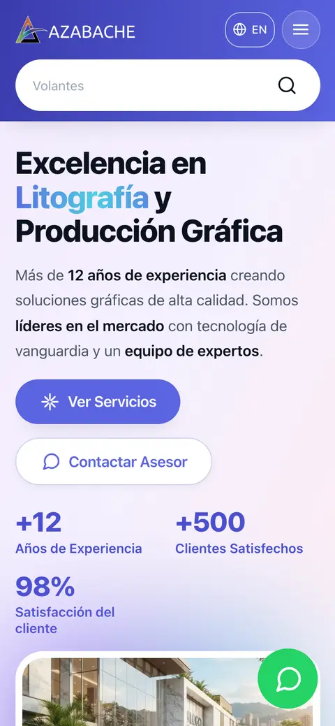 Captura del sitio de Azabache Producciones en celular