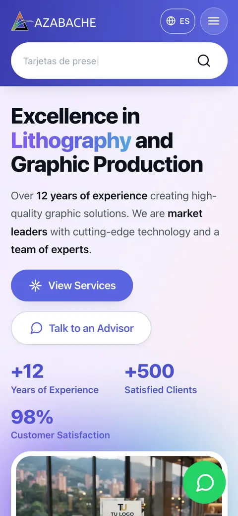 Screenshot of the Azabache Producciones website on mobile