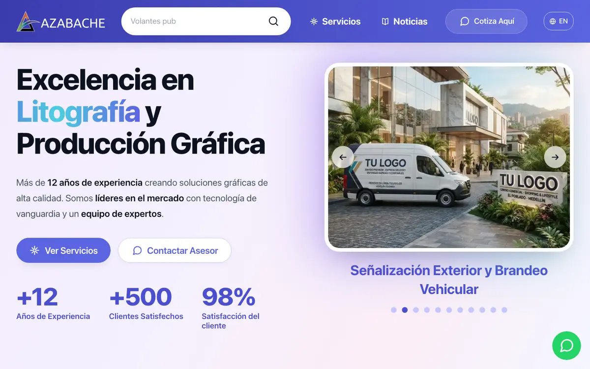 Captura del sitio de Azabache Producciones en computador