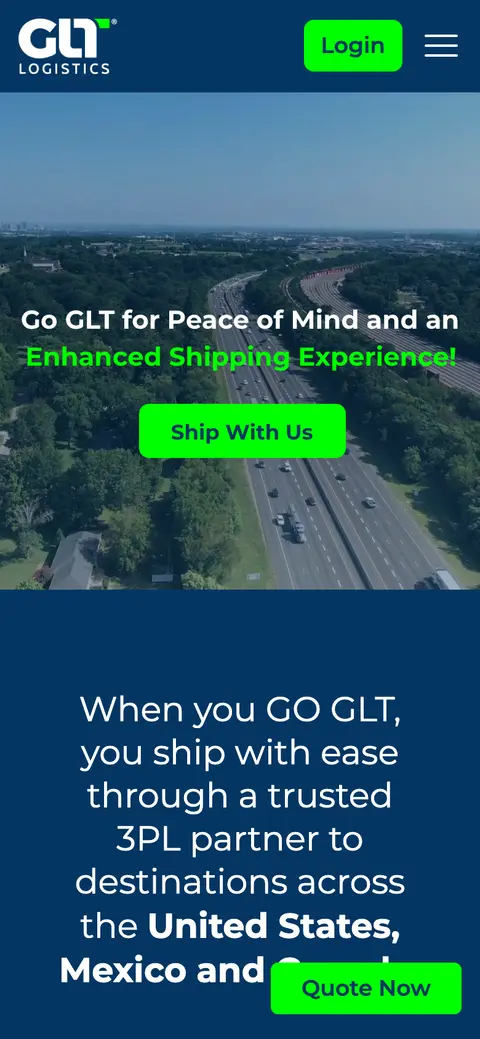 Captura del sitio de GLT Logistics en celular