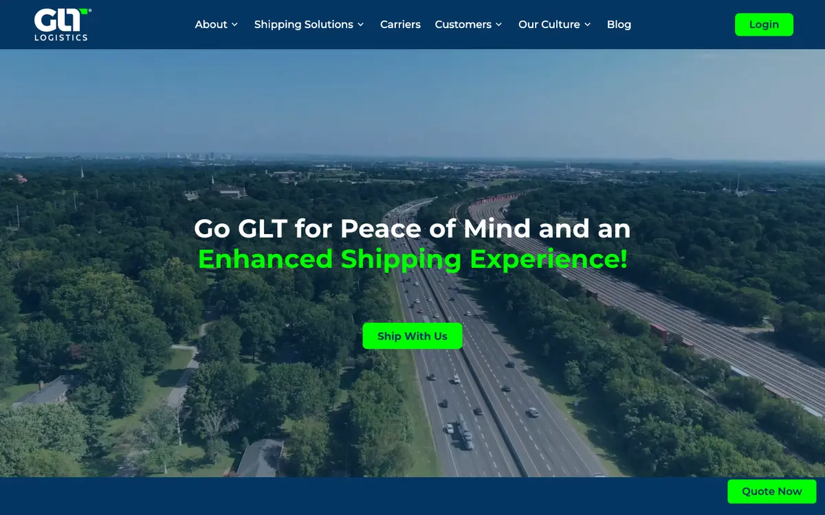 Captura del sitio de GLT Logistics en computador