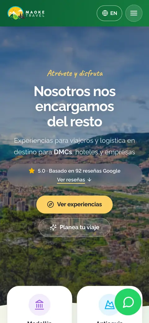 Captura del sitio de Maoke Travel en celular