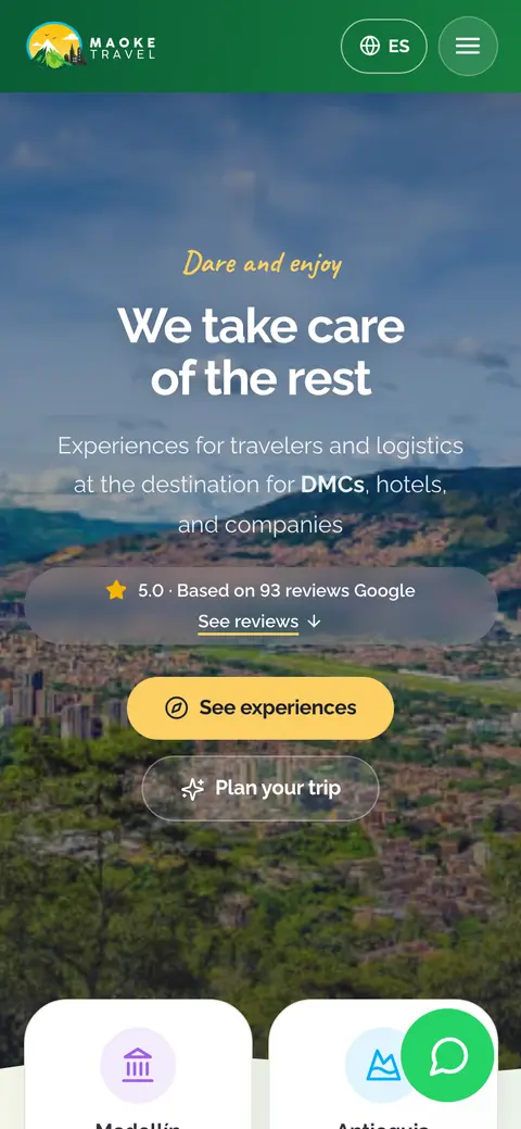 Screenshot of the Maoke Travel website on mobile