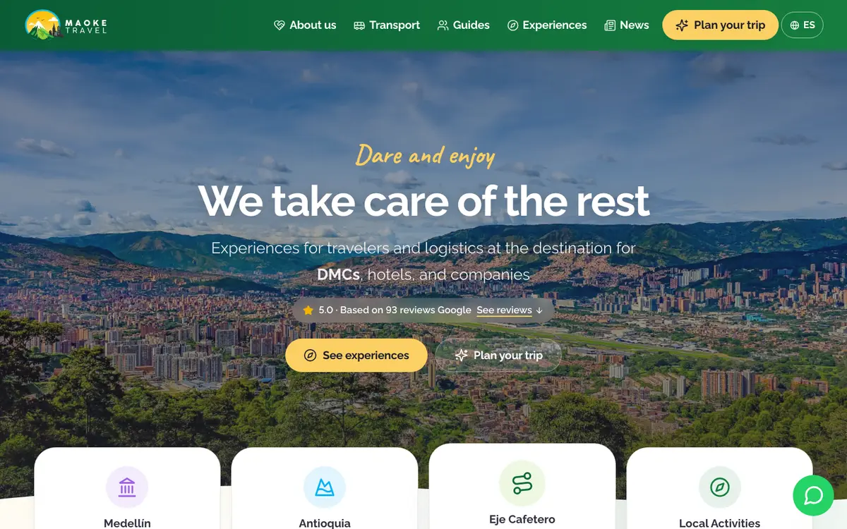 Screenshot of the Maoke Travel website on desktop