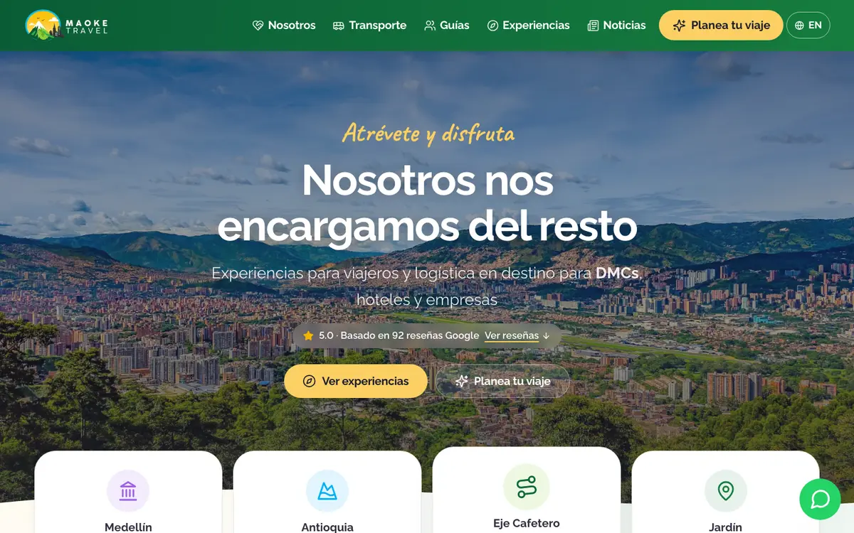 Captura del sitio de Maoke Travel en computador