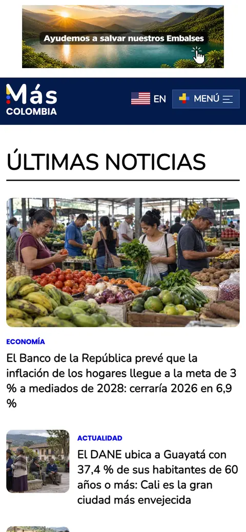 Captura del sitio de Más Colombia en celular