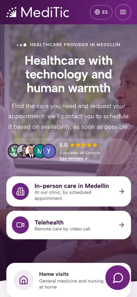 Screenshot of the MediTic IPS website on mobile