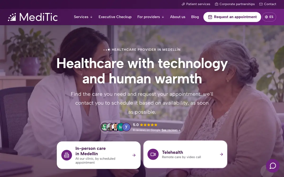 Screenshot of the MediTic IPS website on desktop