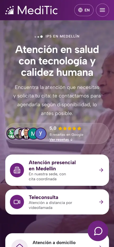 Captura del sitio de MediTic IPS en celular