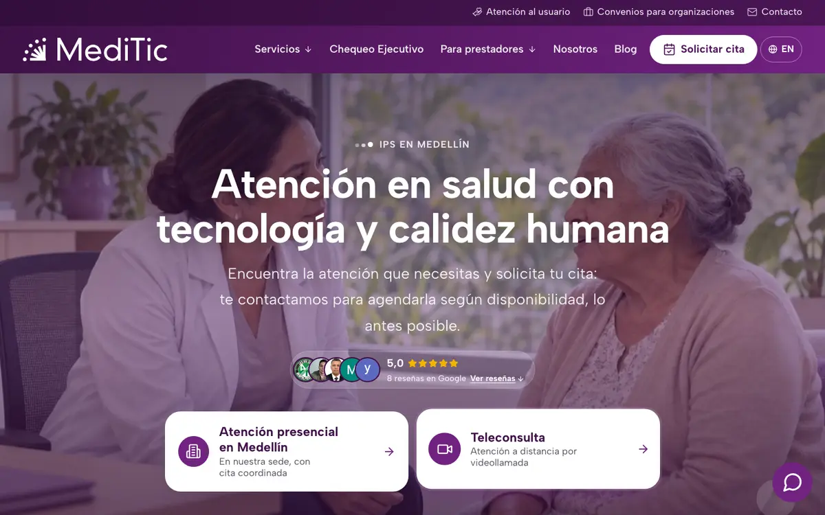 Captura del sitio de MediTic IPS en computador