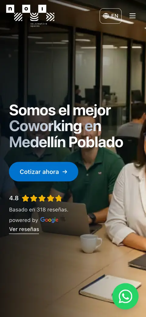 Captura del sitio de NOI Coworking en celular