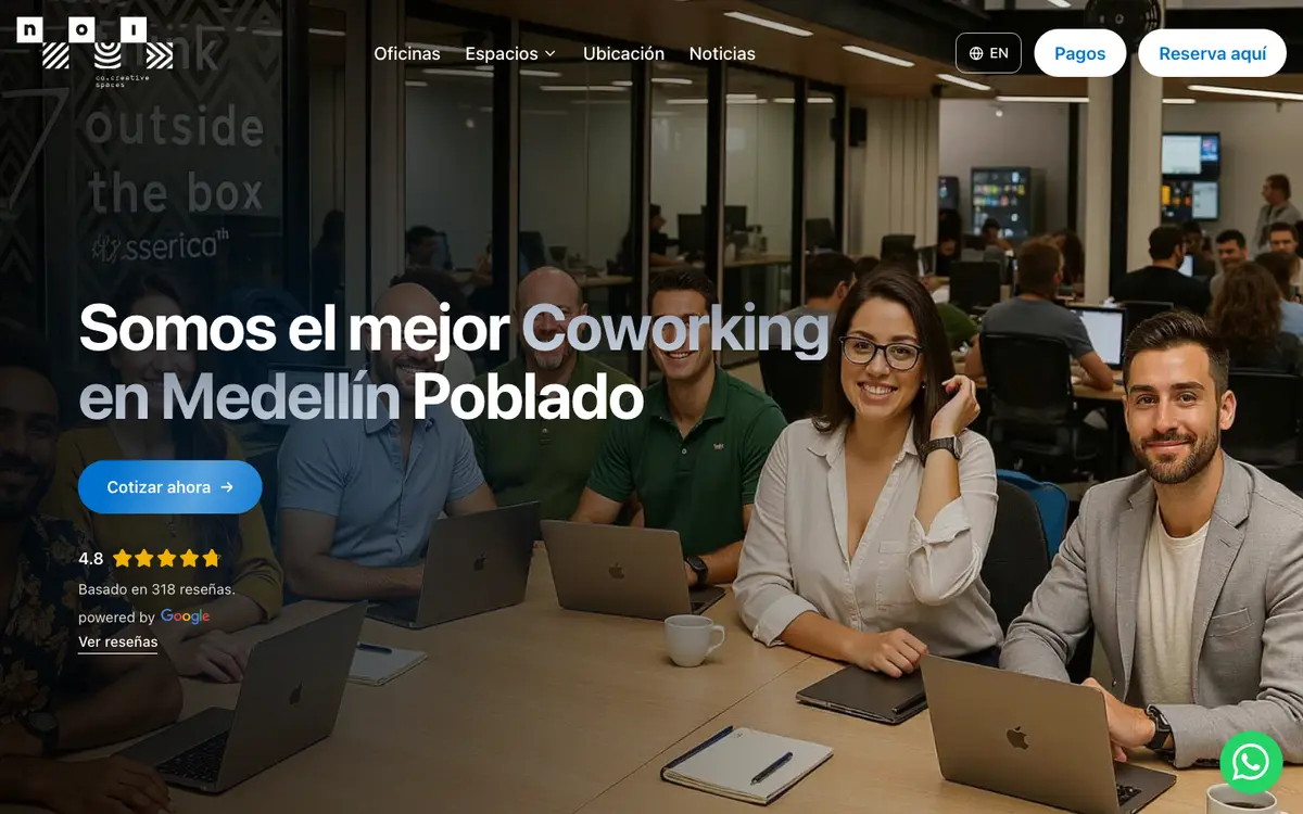 Captura del sitio de NOI Coworking en computador