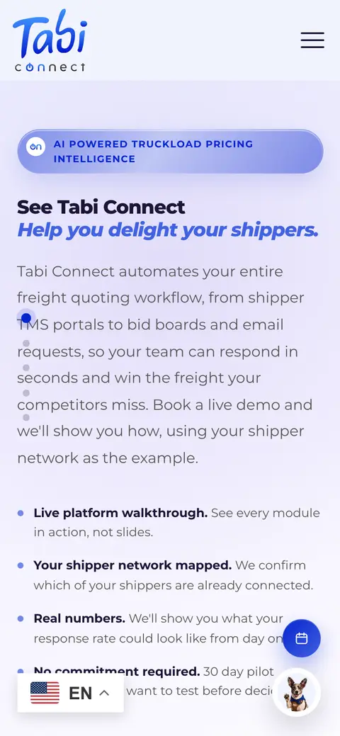 Captura del sitio de Tabi Connect en celular