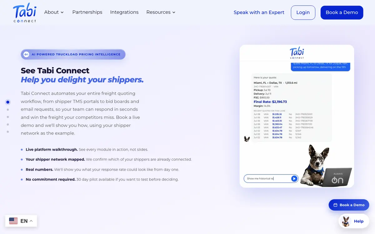 Captura del sitio de Tabi Connect en computador