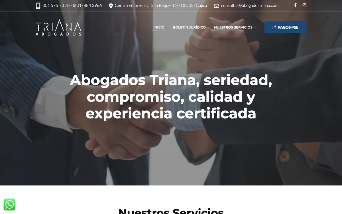 Captura del sitio de Abogados Triana en computador