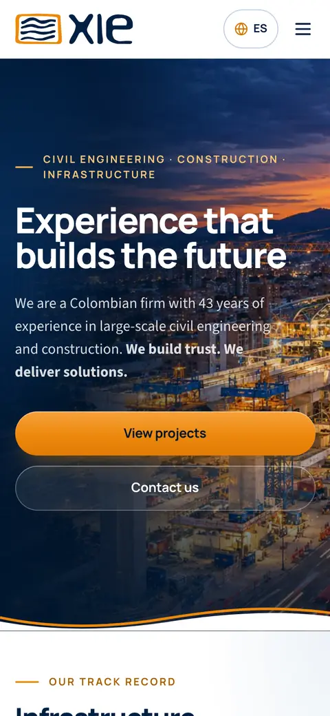 Screenshot of the XIE S.A. website on mobile