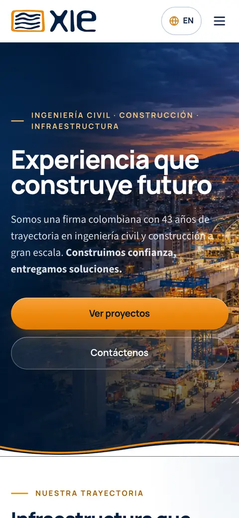 Captura del sitio de XIE S.A. en celular