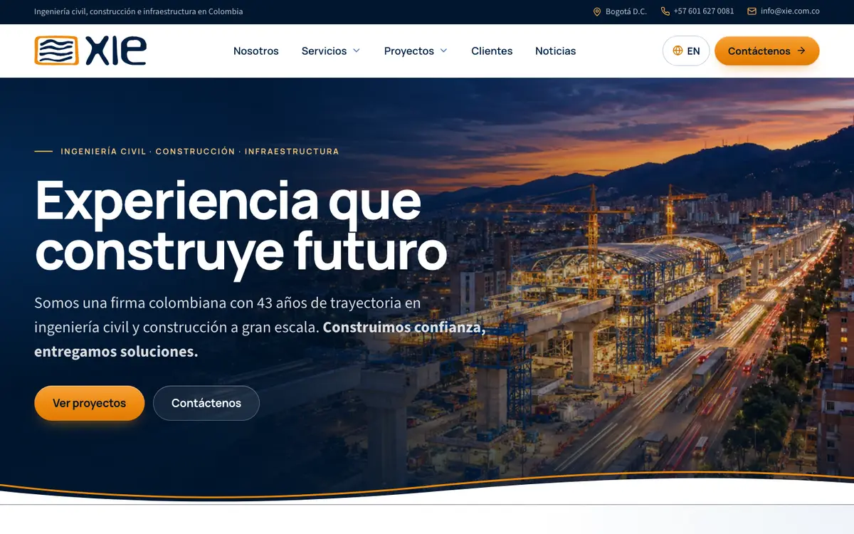 Captura del sitio de XIE S.A. en computador